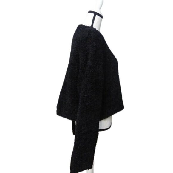 Halogen Boucle Cropped Teddy Bear Sweater, Black, L - Picture 9 of 9